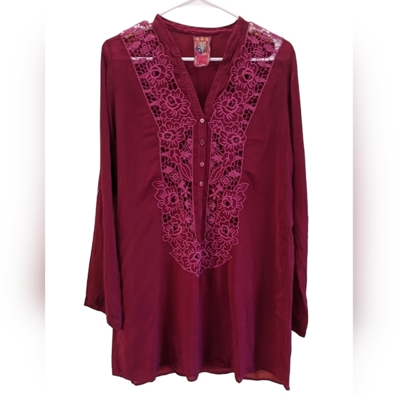 Johnny Was Long Sleeve Embroidered Eyelet Tunic Top Pink Size Medium - Picture 1 of 6